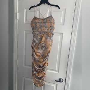 US 0 ASOS design floral orange, grey and pink dress